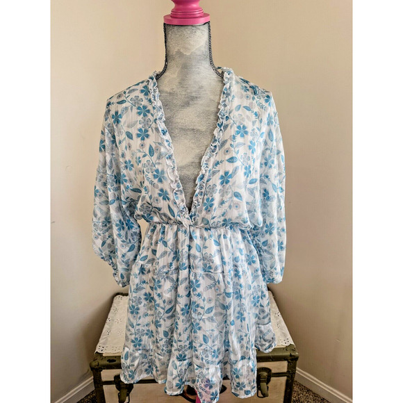 Unbranded Dresses & Skirts - Rev Babydoll Mini Dress Womens Blue White Floral Large